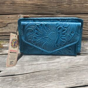Blue Embossed Leather Wallet